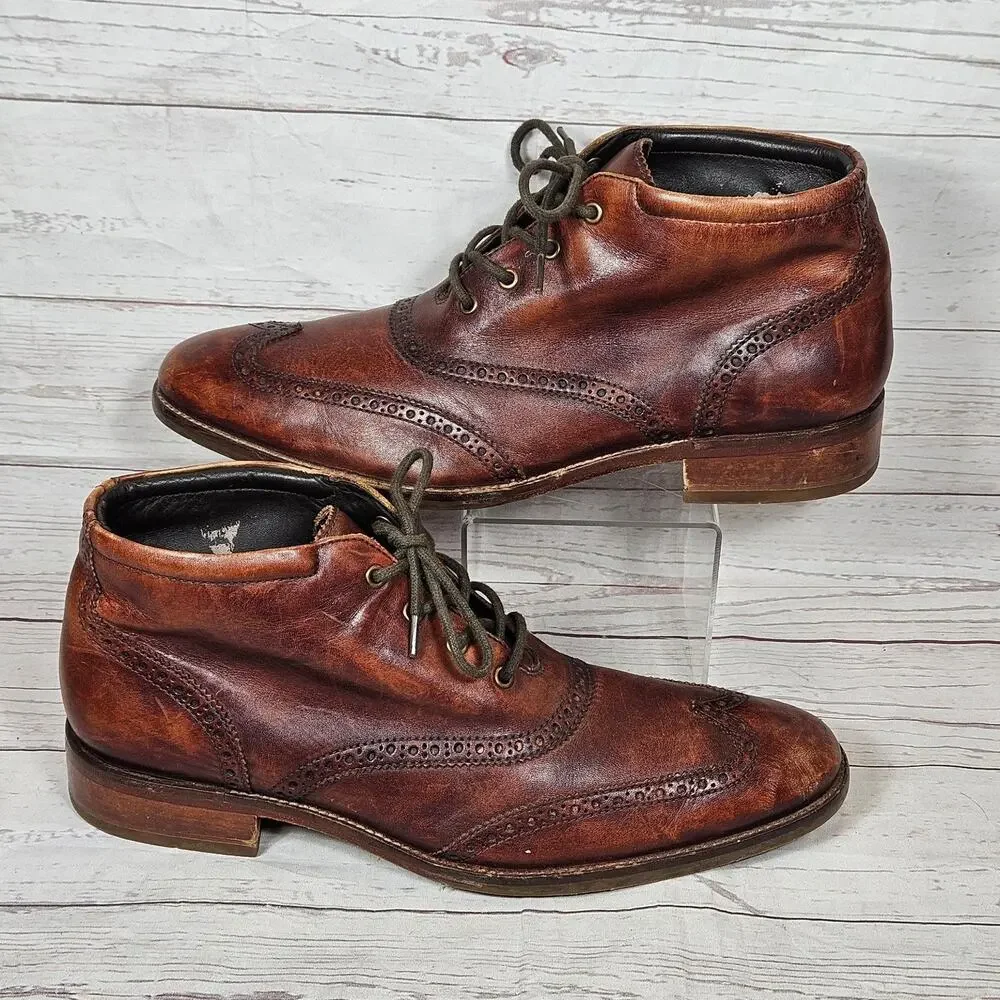 Cole Haan Men's Brown 10.5M Leather Wingtip Brogue Dress Boots